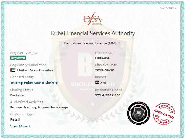 XM DFSA regulation document