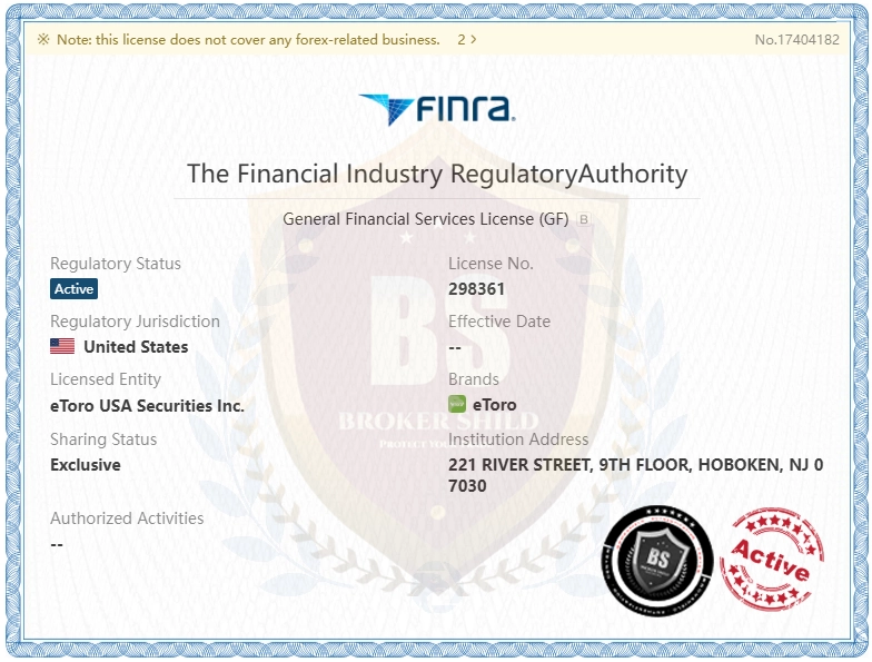eToro FINRA status document