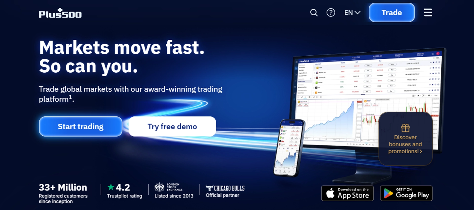 Plus500 Website screen