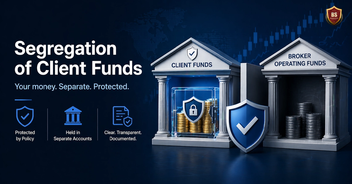 segregation of client funds forex broker concept showing separate accounts and protected deposits with financial security design