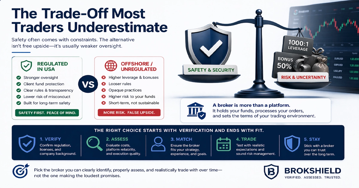 Regulated Forex Brokers in USA: What Matters 5 The trade-off most traders underestimate
