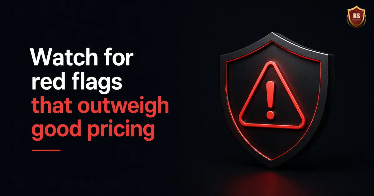 Forex broker red flags dark minimal design showing warning signs like unclear regulation, hidden fees, and aggressive sales tactics