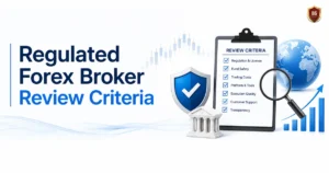 Regulated Forex Broker Review Criteria background.