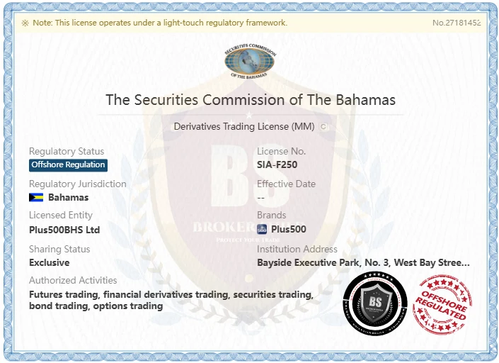 Plus500 SCB Bahamas regulation